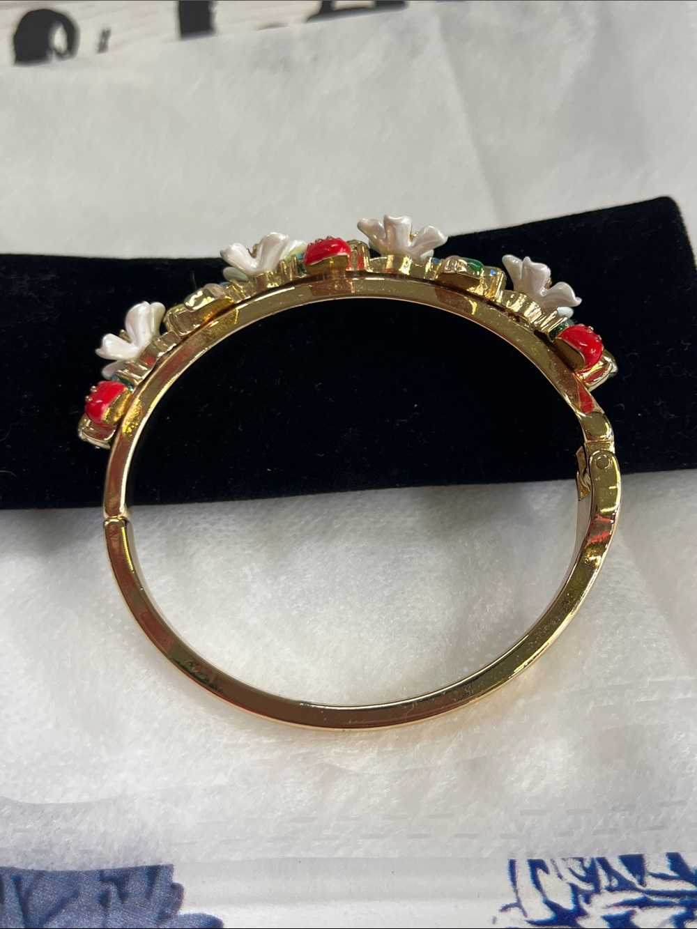 Betsey Johnson Gold Floral & Strawberry Hinged Bangle Bracelet - Multicolor - Picture 5 of 7
